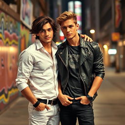 A captivating scene featuring two attractive men, exuding charm and confidence