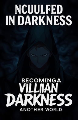A dark anime scene depicting a man shrouded in shadows, exuding a sinister vibe