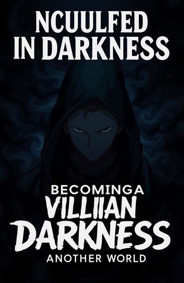 A dark anime scene depicting a man shrouded in shadows, exuding a sinister vibe