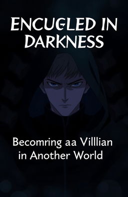 A dark anime scene depicting a man shrouded in shadows, exuding a sinister vibe