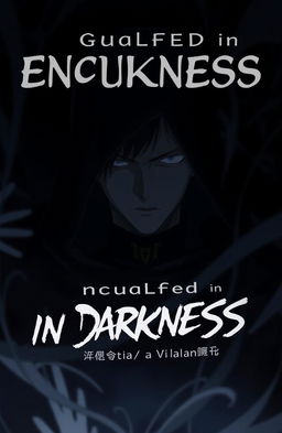 A dark anime scene depicting a man shrouded in shadows, exuding a sinister vibe