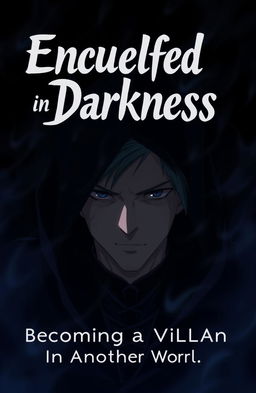 A dark anime scene depicting a man shrouded in shadows, exuding a sinister vibe