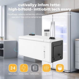 A high-capacity lithium battery (LiFePO4) designed to provide between 8 and 24 hours of continuous operation for standard-sized refrigerators