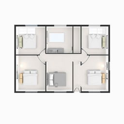An architectural design of an 8x6 meter house plan featuring three bedrooms