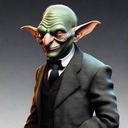 An image of an old, grey goblin butler, portrayed in a realistic digital art style