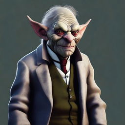 An image of an old, grey goblin butler, portrayed in a realistic digital art style