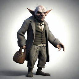 An image of an old, grey goblin butler, portrayed in a realistic digital art style