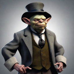 An image of an old, grey goblin butler, portrayed in a realistic digital art style