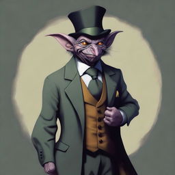 A digital art image, highest quality, showcasing an old, grey goblin, dressed as a butler with rogue-like characteristics