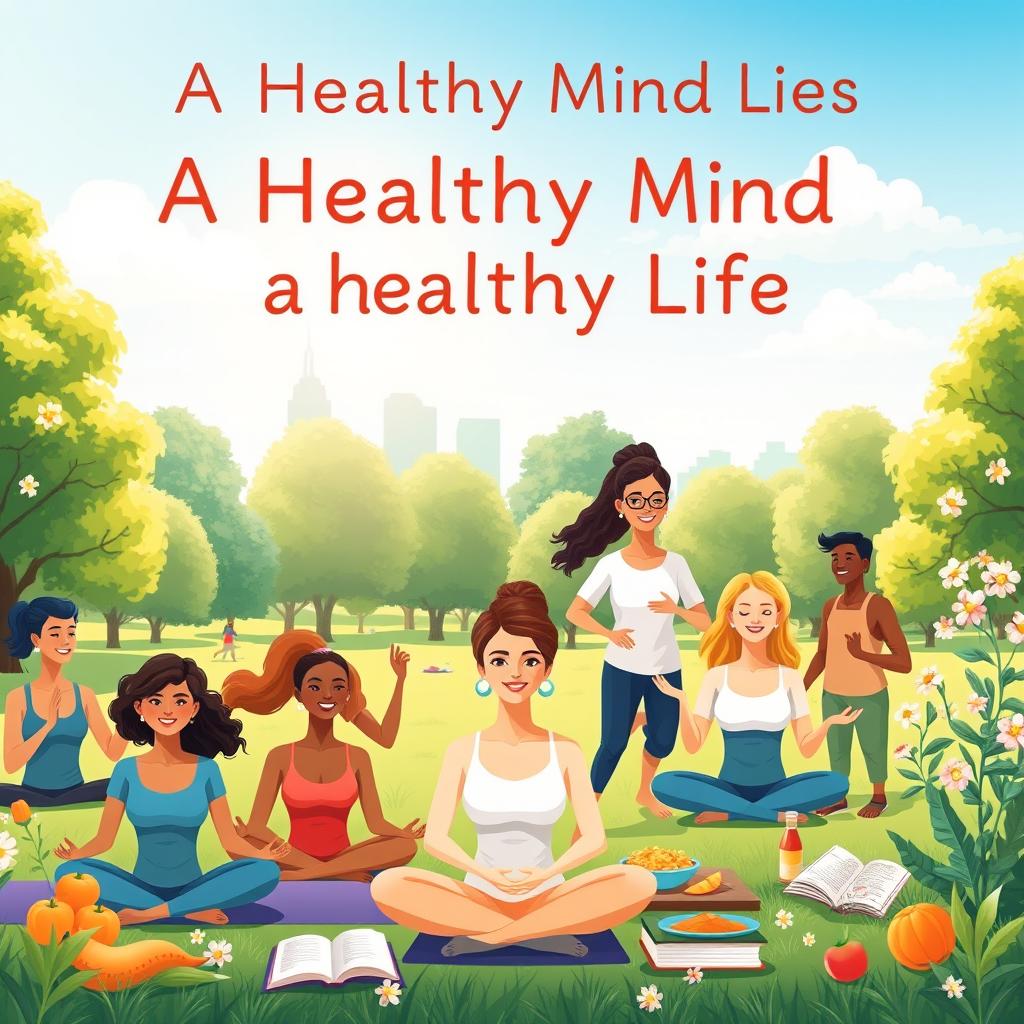 An inspiring and vibrant scene depicting the concept 'A Healthy Mind Fuels a Healthy Life'