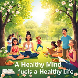 An inspiring and vibrant scene depicting the concept 'A Healthy Mind Fuels a Healthy Life'