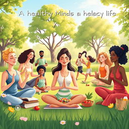 An inspiring and vibrant scene depicting the concept 'A Healthy Mind Fuels a Healthy Life'