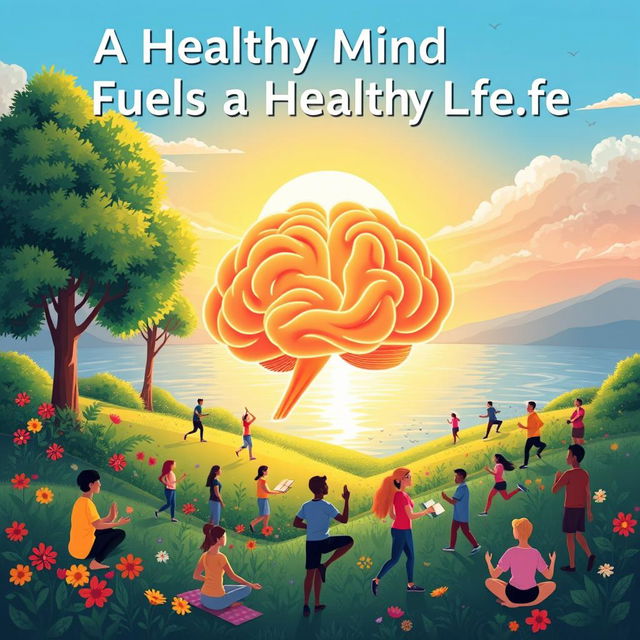 An inspiring and vibrant illustration depicting the theme 'A Healthy Mind Fuels a Healthy Life'