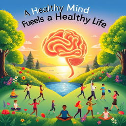 An inspiring and vibrant illustration depicting the theme 'A Healthy Mind Fuels a Healthy Life'