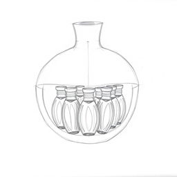 A detailed pencil sketch illustrating a unique perfume bottle design in the shape of a pomegranate, split into two halves