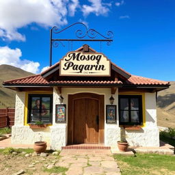 A picturesque Andean hostel named 'Mosoq Paqarin', beautifully designed to reflect traditional Andean architecture combined with modern elements