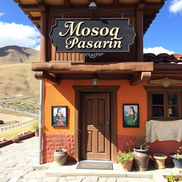 A picturesque Andean hostel named 'Mosoq Paqarin', beautifully designed to reflect traditional Andean architecture combined with modern elements