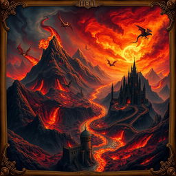 A beautiful, fantasy-style map of hell, featuring vibrant colors and intricate details