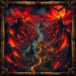 A beautiful, fantasy-style map of hell, featuring vibrant colors and intricate details