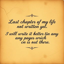 A vintage-style graphic design featuring the quote: 'Last chapter of my life is not written yet