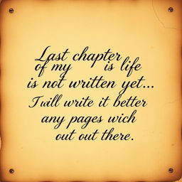 A vintage-style graphic design featuring the quote: 'Last chapter of my life is not written yet