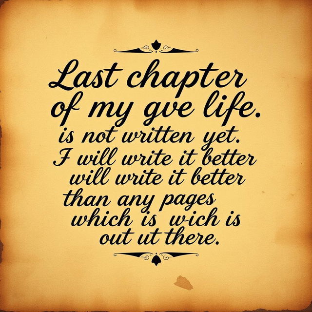 A vintage-style graphic design featuring the quote: 'Last chapter of my life is not written yet