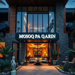 A luxurious hostel named 'M O S O Q P A Q A R I N,' featuring a striking and modern architectural design