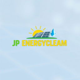 A modern and professional logo design for 'JP ENERGYCLEAM', a company specializing in the washing and maintenance of solar panels