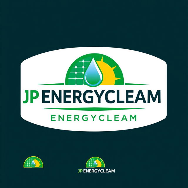 A modern and professional logo design for 'JP ENERGYCLEAM', a company specializing in the washing and maintenance of solar panels
