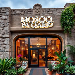 A luxurious hostel named 'MOSOQ P A Q A R I N,' designed with a captivating Andean theme inspired by Cusco's rich cultural environment