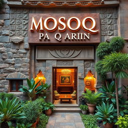 A luxurious hostel named 'MOSOQ P A Q A R I N,' designed with a captivating Andean theme inspired by Cusco's rich cultural environment