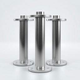 A highly detailed 3D rendering of a cylindrical design featuring five steel pillars