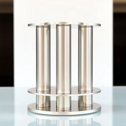An updated cylindrical design featuring five steel pillars, each with a diameter of 1 cm and a height of 8 cm