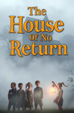 A group of children standing together in a thick fog, their expressions filled with curiosity and a hint of fear