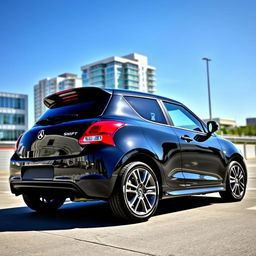 A sleek black swift car parked elegantly, showcasing its stylish 18-inch alloy wheels