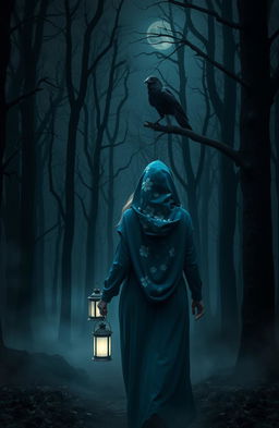A dark and misty forest with unfamiliar, tall, and scary trees surrounding the scene