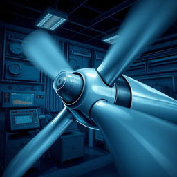 A detailed and technical illustration of the dynamic balance of an aircraft propeller