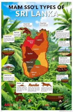 A beautifully detailed illustration showing the major soil types of Sri Lanka