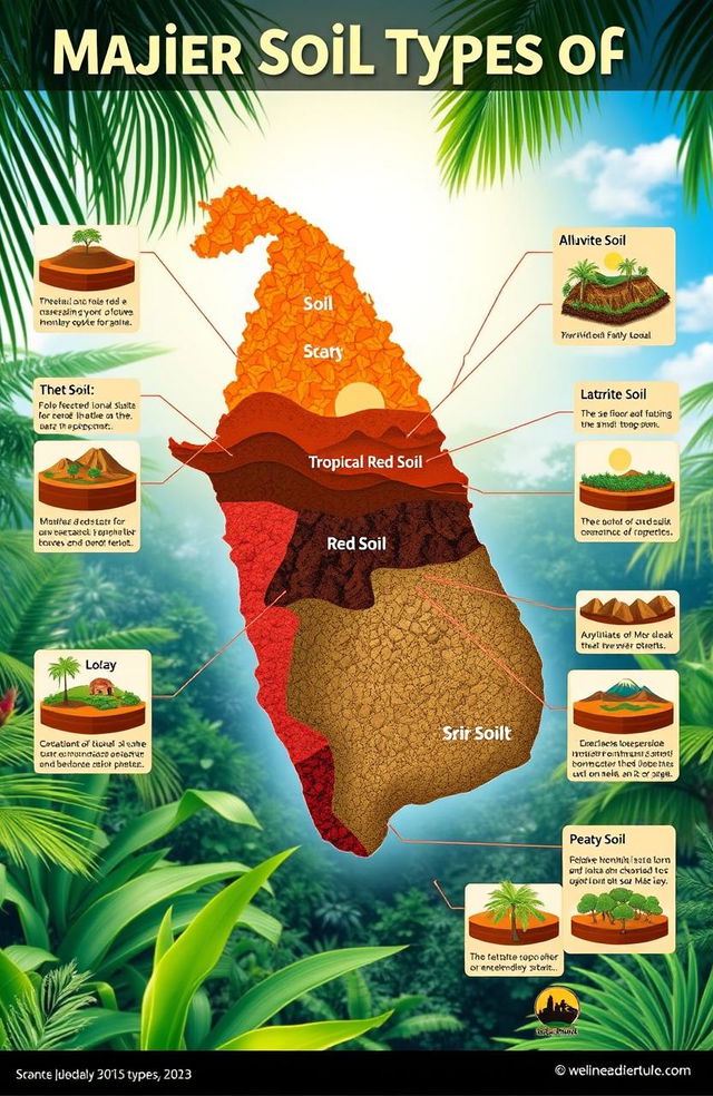 A beautifully detailed illustration showing the major soil types of Sri Lanka