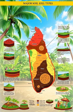 A beautifully detailed illustration showing the major soil types of Sri Lanka