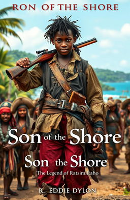 An 18-year-old black-skinned boy of mixed English and Malagasy descent, wearing tattered, broken pirate clothing intertwined with 17th-century Malagasy attire