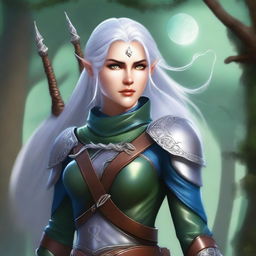 A high-quality digital art depicting a female moon elf ranger