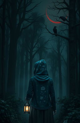 A dark and misty forest filled with unfamiliar woods under a red crescent moon