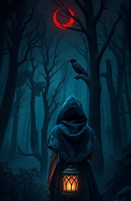A dark and misty forest filled with unfamiliar woods under a red crescent moon