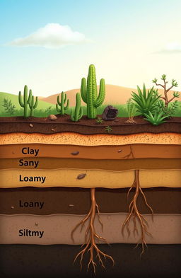 A detailed illustration depicting various soil types in a natural environment