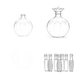 A collection of three intricate pencil sketches showcasing a perfume bottle design inspired by the shape of a pomegranate