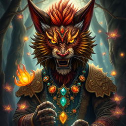 A captivating illustration of a Rakshasa in a fantasy style, showcasing this mythical being with a blend of human and animal features