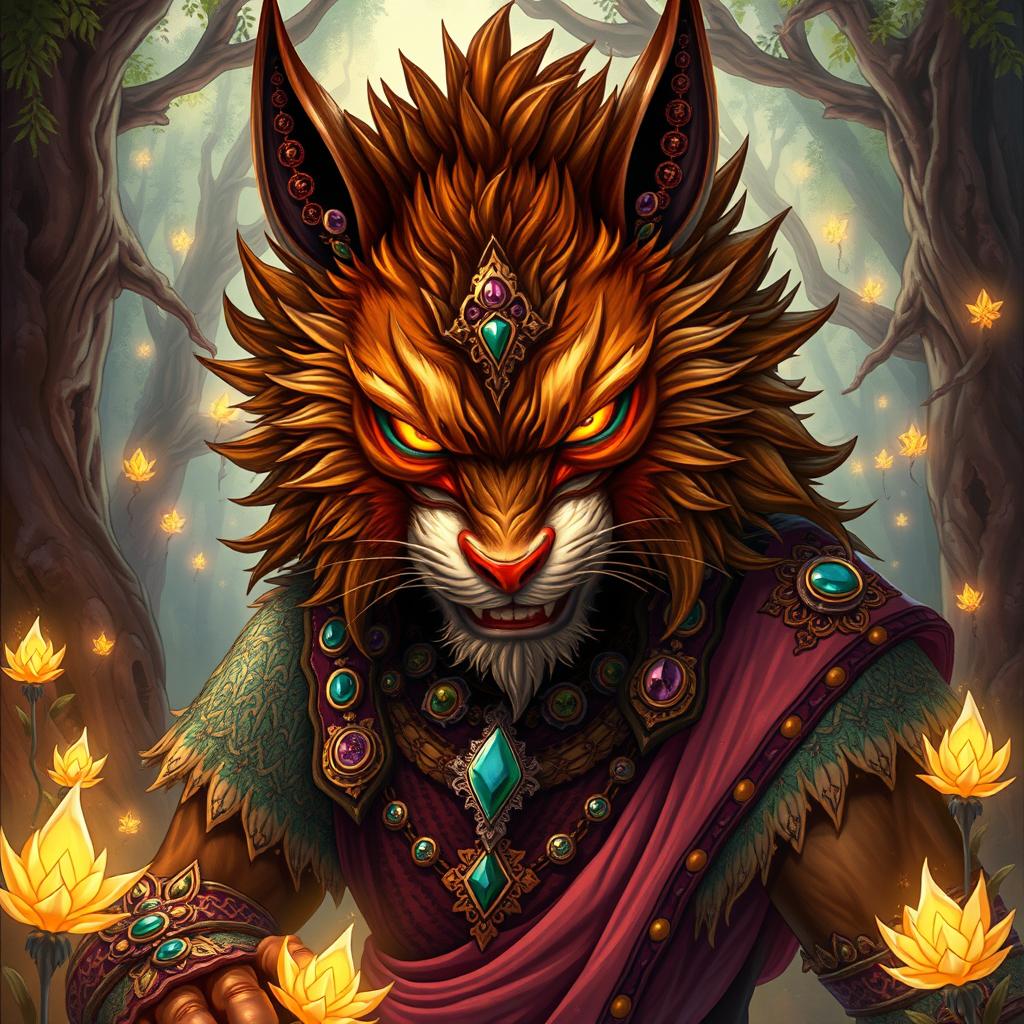 A captivating illustration of a Rakshasa in a fantasy style, showcasing this mythical being with a blend of human and animal features