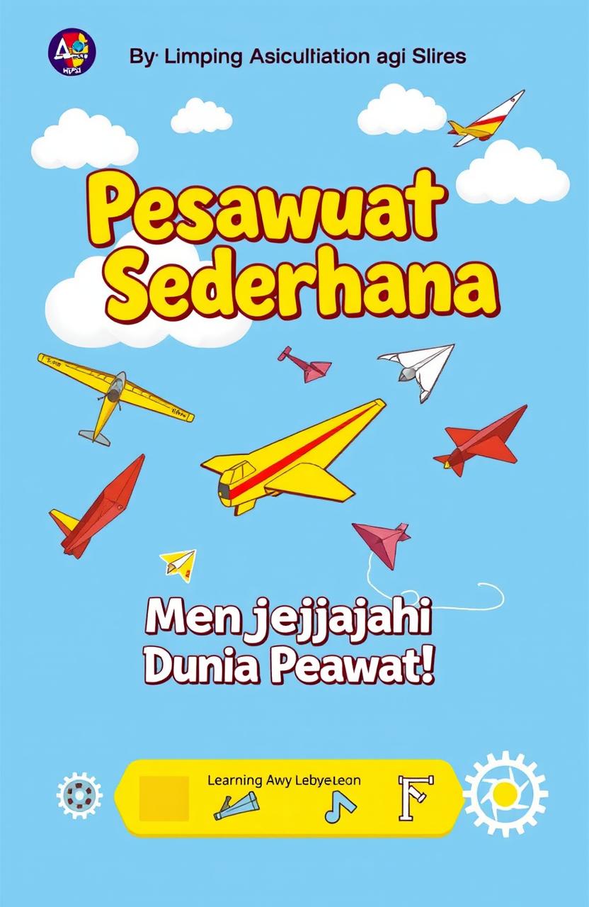 A vibrant and educational cover design for a Learning Activity Sheet (LKPD) on Simple Machines, specifically focusing on aircraft