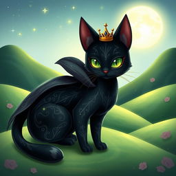 A whimsical and enchanting illustration of Cait Sith in a fantasy style, showcasing this mythical feline-like creature with a mystical aura